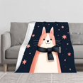 thumbnail image 2 of Cute Pink - Eared Cat Flannel Blanket - Soft Cozy Warm Design with Stars Hearts & Flowers for Sofa Travel Bed Chair, 2 of 7