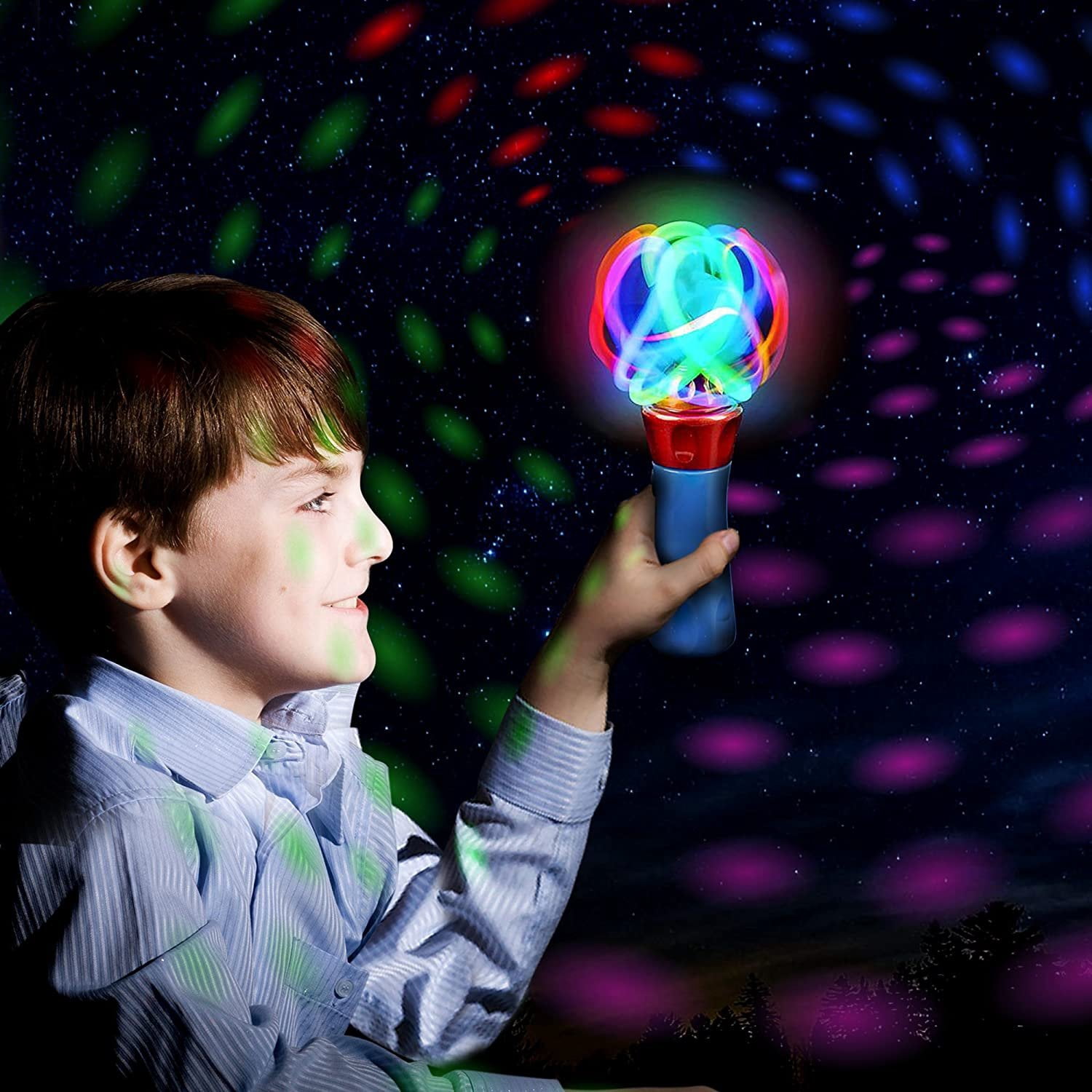 ArtCreativity Light-Up Orbiter Spinning Wands, Set of 2 LED Spin Toys for Kids, Birthday Gift & Party Favor