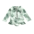thumbnail image 1 of QJUHUNG Kid Baby Girls One Piece Swimsuit Long Sleeve Zipper Swimwear Ruffle Rashguard Bathing Suits Beachwear, 1 of 7