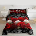 thumbnail image 3 of Homewish White Red Rose Bedding Comforter Set, Romantic Anniversary Flower Twin Comforter Sets, Bohemian Damask Print Reversible Bedding Set, Lightweight Room Decor, 2pcs, 3 of 9