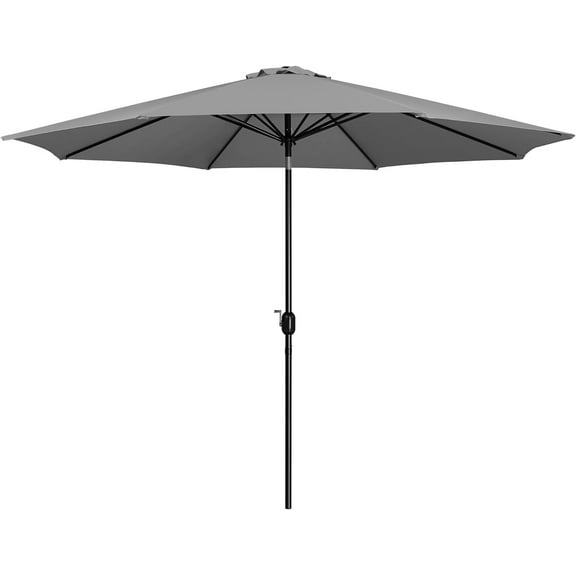 REKHH Patio Umbrella, 11FT Outdoor Table Market Umbrella with Push Button Tilt and Crank, Yard Umbrella with 8 Sturdy Ribs for Garden, Deck, Backyard, Pool, Gray
