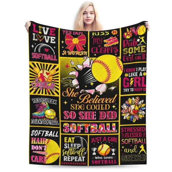 Softball Blanket Gifts for Women Softball Throw Blanket for Softballs Lovers Player Flannel Throw Lightweight Blanket Soft Ball Accessories for Adults Team Teens 50x40