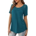 thumbnail image 4 of a.Jesdani Womens Tops Plus Size Short Sleeve Aicd Blue Shirts Lace Pleated Tunic Tops XL, 4 of 8