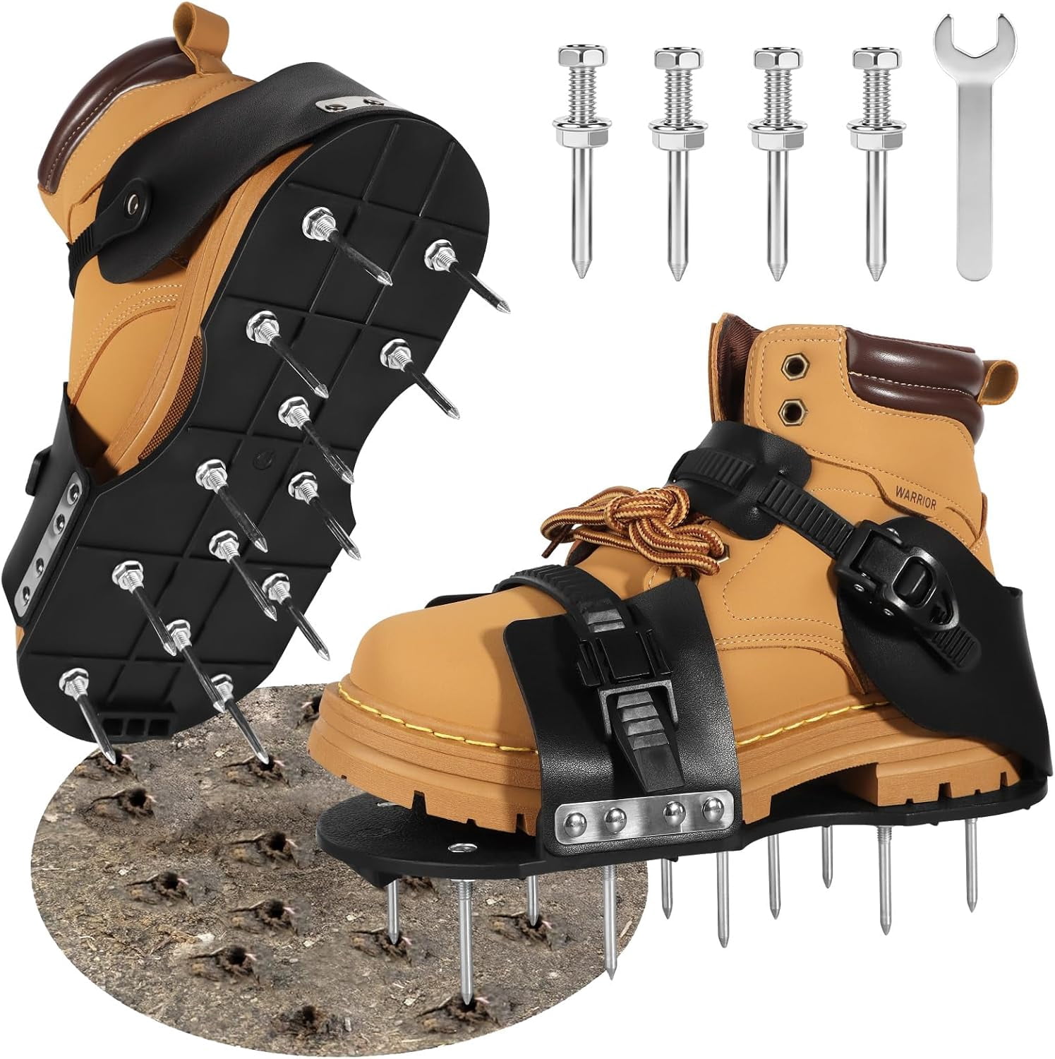 RGHJAR-Aerator Shoes, Lawn Aerator Shoes for Grass, Aeration Shoes for Lawn with Foot Protection, Spike Shoes Tool for Lawn Aerating with 5mm Metal Base and Adjustable Straps (Buckle)