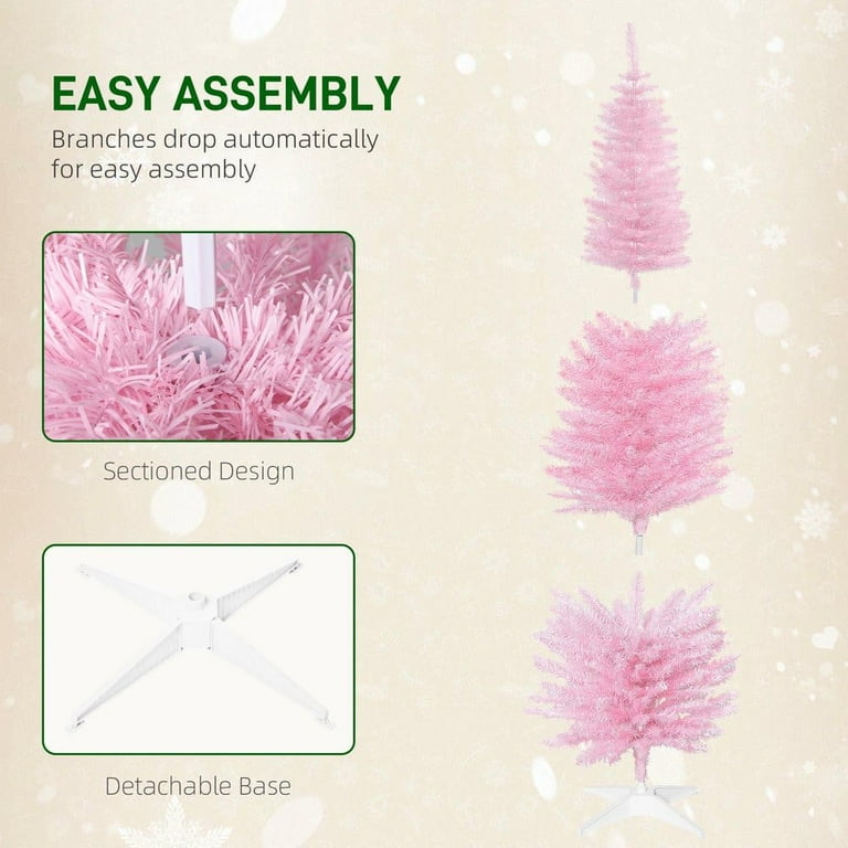 Resenkos 6ft Slim Artificial Pencil Christmas Tree - 390 Realistic Branch Tips & Plastic Stand, Pink