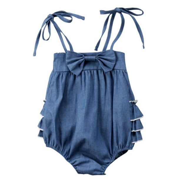 StylesILove Infant Baby Girl Straps Bowknot Decor Ruffled Romper