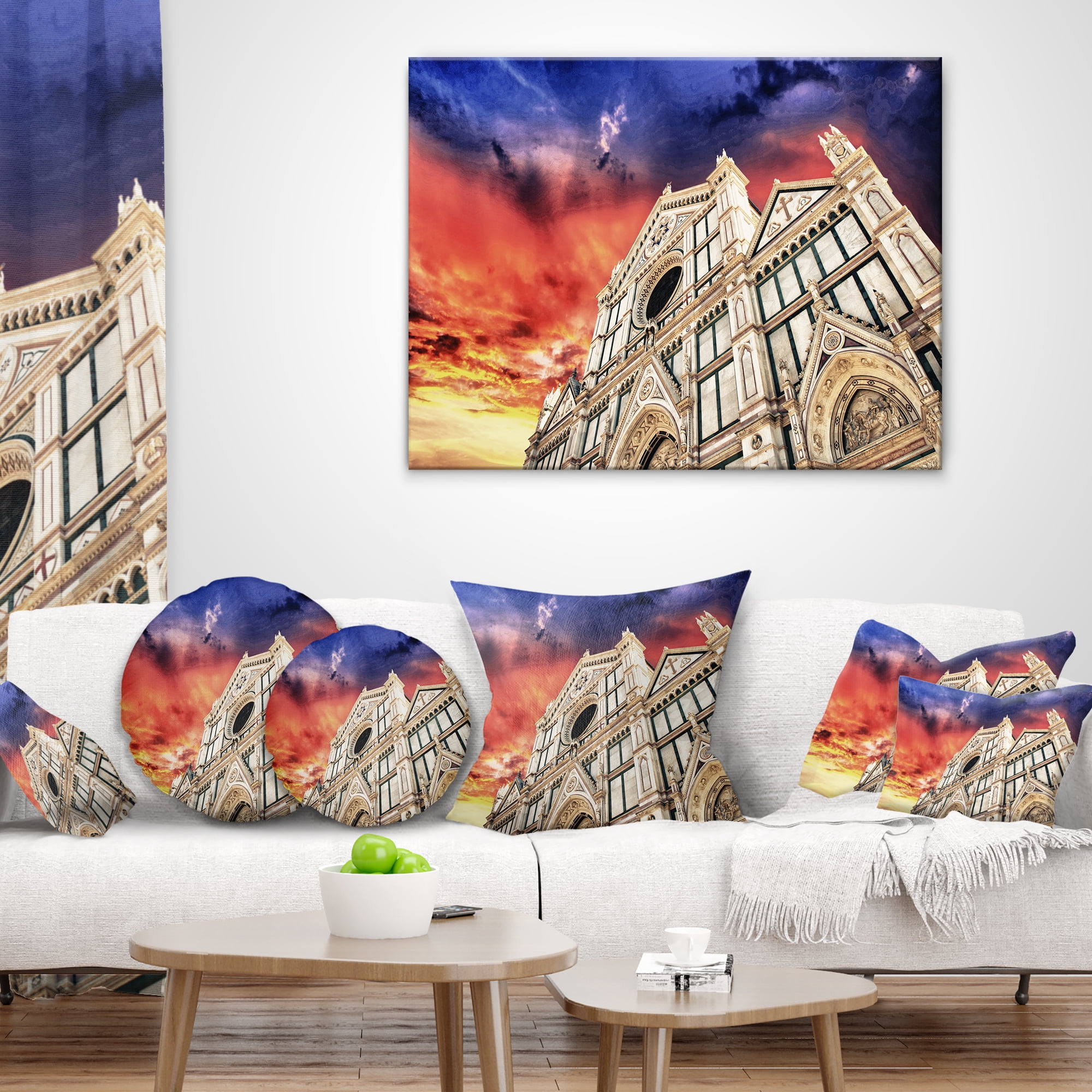 Designart Cathedral of Santa Croce in Florence - Cityscape Photo Throw Pillow - 16x16