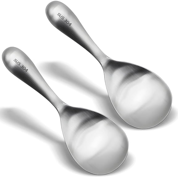 ABCISI 2Pcs Rice Spoon Paddle 304 Stainless Steel Rice Paddle Spoon Nonstick Rice Spatula Rice Scooper Metal Spoon Rice Cooker Spoon Food for Mixing Serving Draining Scooping Scraping (Matte)