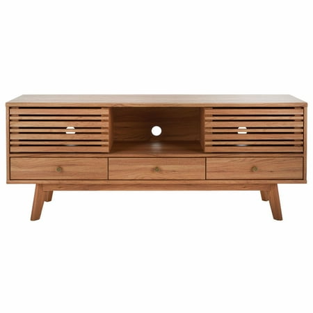 SAFAVIEH Alatar Farmhouse 3 Drawer 1 Shelf Media Stand Oak (58.7 in. W x 15.2 in. D x 23.8 in. H)