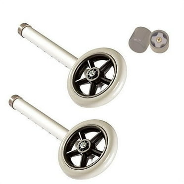 5" Walker Wheels by Healthline Trading, Universal Replacement Wheel Kit for Walkers with Free Walker Glides Accessories, 5 Inch Wheels Rubber with Glide Tips 1/pr