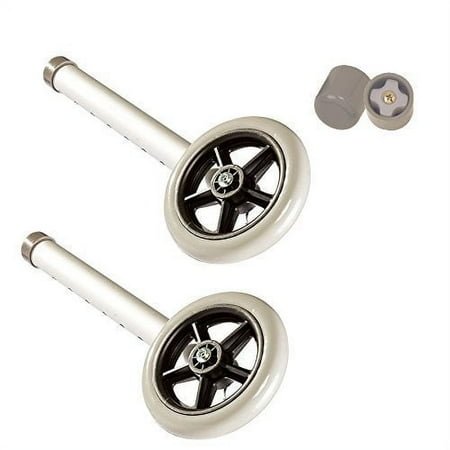 5" Walker Wheels by Healthline Trading, Universal Replacement Wheel Kit for Walkers with Free Walker Glides Accessories, 5 Inch Wheels Rubber with Glide Tips 1/pr
