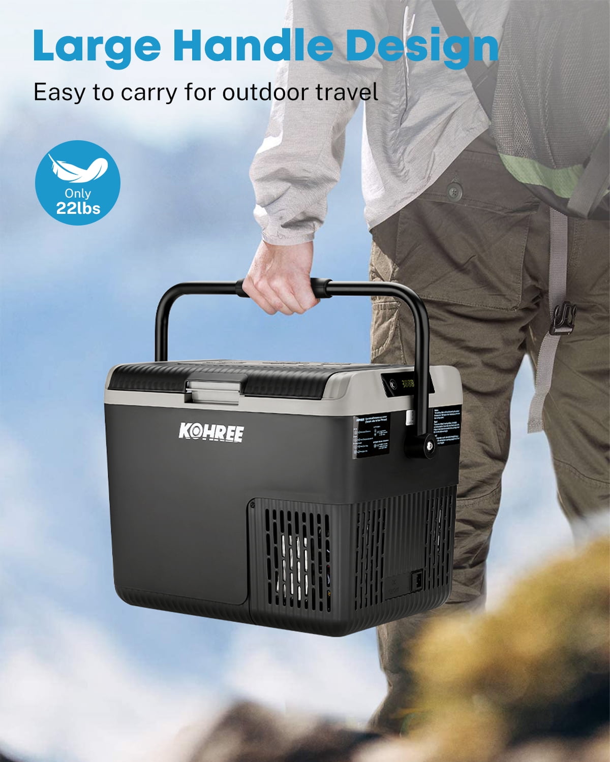 Kohree 12V/24V Portable Car Refrigerator Freezer 19QT(18L) Compressor Cooler with Handle Compact RV Truck Boat Camping Travel Outdoor Mini Electric fridge