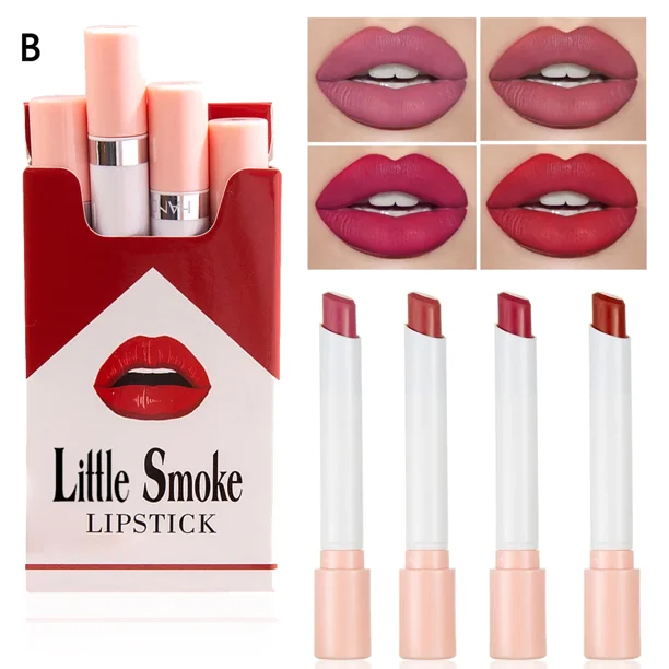 Juego de pintalabios creativos de cigarrillos, 4 colores, mate, duradero, resistente al agua, tubo de pintalabios mate, maquillaje de labios color piel roja