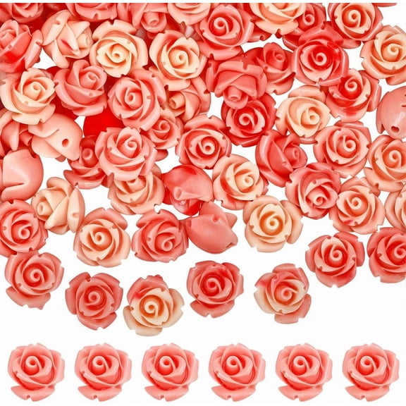 1 Box 80Pcs Rose Shaped Beads 10MM Rose Flower Beads with Hole Bulk Loose Acrylic Small Romantic Pink White Spring Floral Spacer Craft Supply