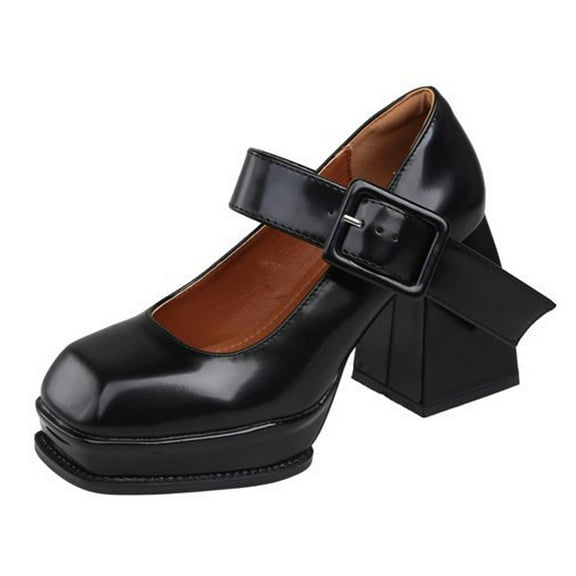 Xiaoxatg Fashionable Women's Casual Shoes Buckle High Heels Thick Heels Leather Design for Everyday Wear 8.5 Black