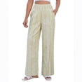 thumbnail image 4 of Striped Pants for Women High Waisted Wide Leg Cotton Linen Trendy Beach Pull on Elastic Waist Casual Flowy Pants Khaki XL, 4 of 5