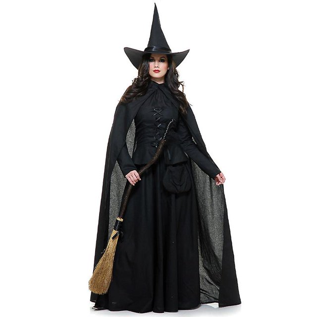 Carnaval Halloween señora disfraz de bruja gótica Medieval Deluxe abrigo largo hechicera juego de rol Cosplay vestido de fiesta elegante