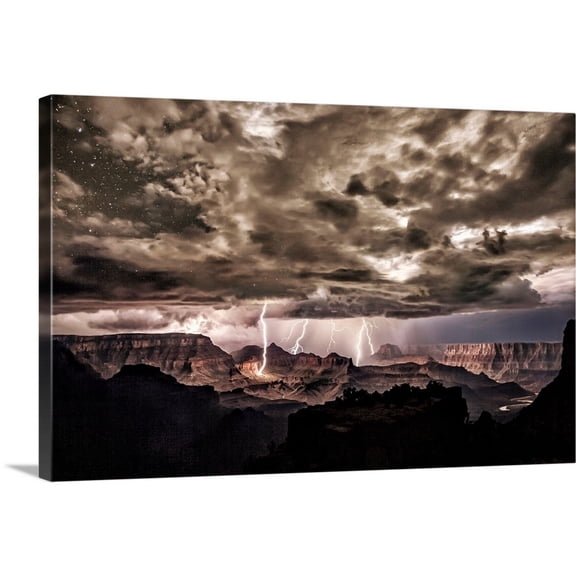 Great Big Canvas "Lightning strikes over the Grand Canyon"  by Scott Stulberg Black Gray   Wrapped Canvas Print Wall Artwork