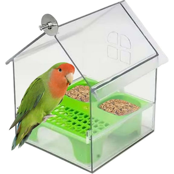 Clear Bird Feeder for Cage - External Pull-Out Design with 2 Food & Water Dishes, Easy Fill & Clean for Parrots, Finches, Cockatiels - 7.5x6x5.5 Inch