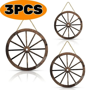 Western Decor Rustic Farmhouse Decor Wooden Wagon Wheel Hanging Wall Art Decor for Garden Home Bar Garage
