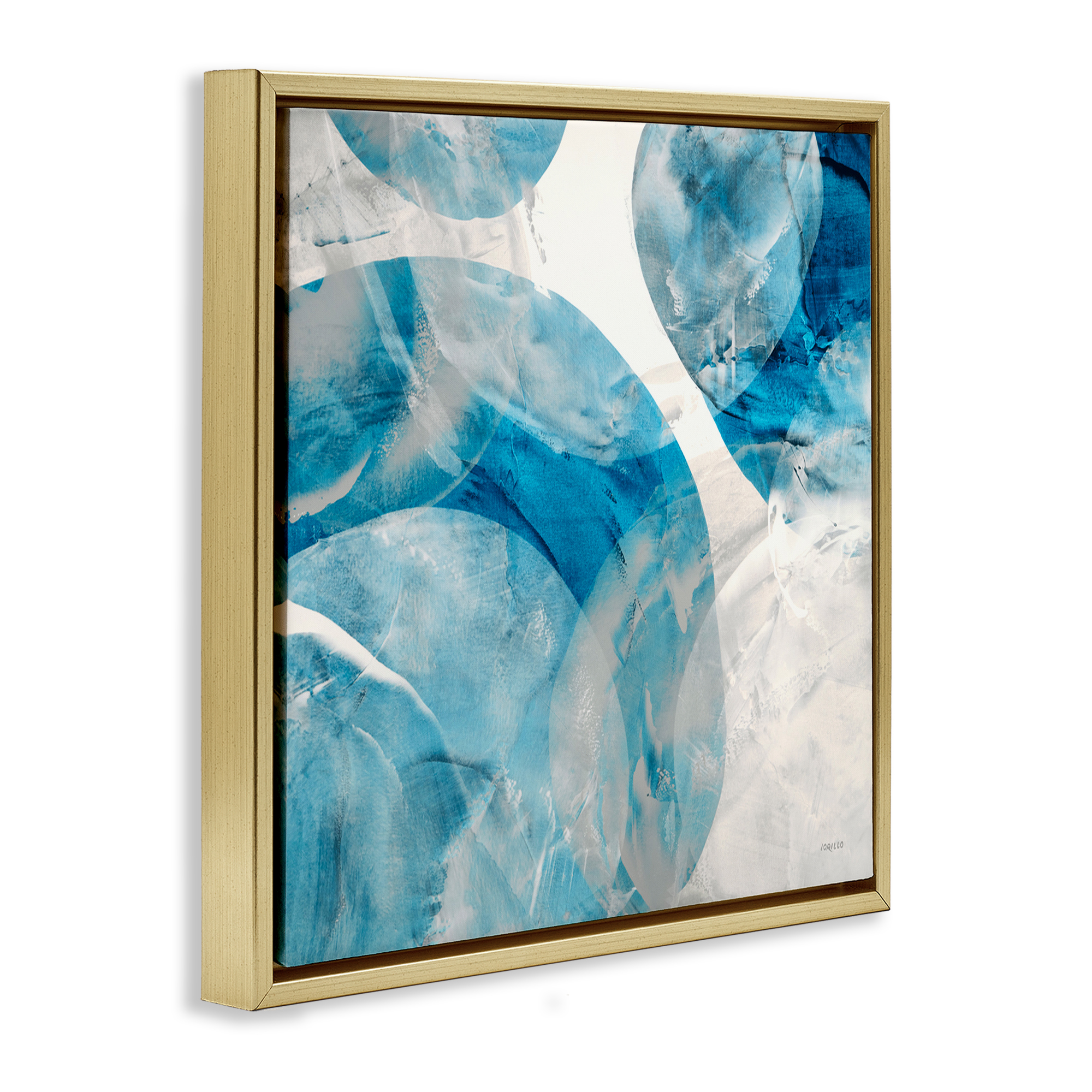 Stupell Industries Opaque Blue Spheres Abstract Painting Gold Floater Framed Canvas Art Print Wall Art, 18 x 18