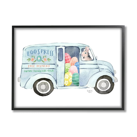 Stupell Industries Patterned Easter Eggs Truck Holiday Bunny Painting Painting Black Framed Art Print Wall Art, Design by Heatherlee Chan