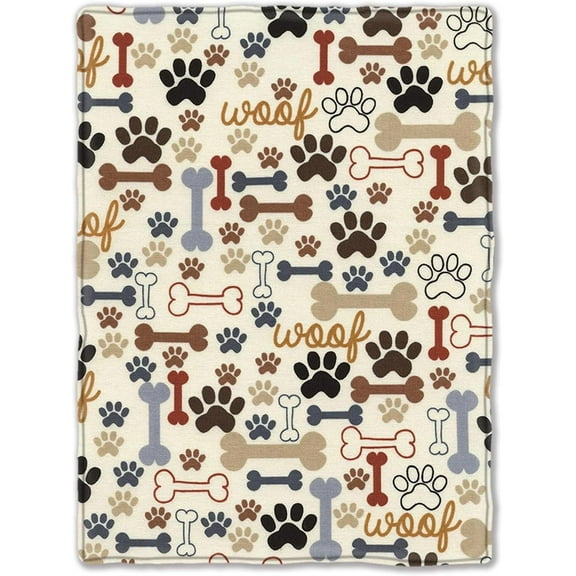 LHSHID Dog Paw Bones Print Blanket Soft Flannel Fleece Throw Blankets for Sofa Couch Bedroom 30x40in