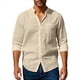 thumbnail image 3 of Camisa de y Algodón para Hombre, de Larga, Sin Cuello, Informal, con Botones, Transpirable, para Playa. Caqui XL, 3 of 6