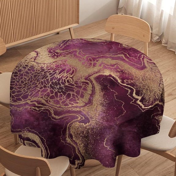 Purple Marble Tablecloth Abstract Modern Luxury Minimalist Art Printed Print Stain Table Resistant for Kitchen Dinning Outdoor Picnic Party Round 60x60in