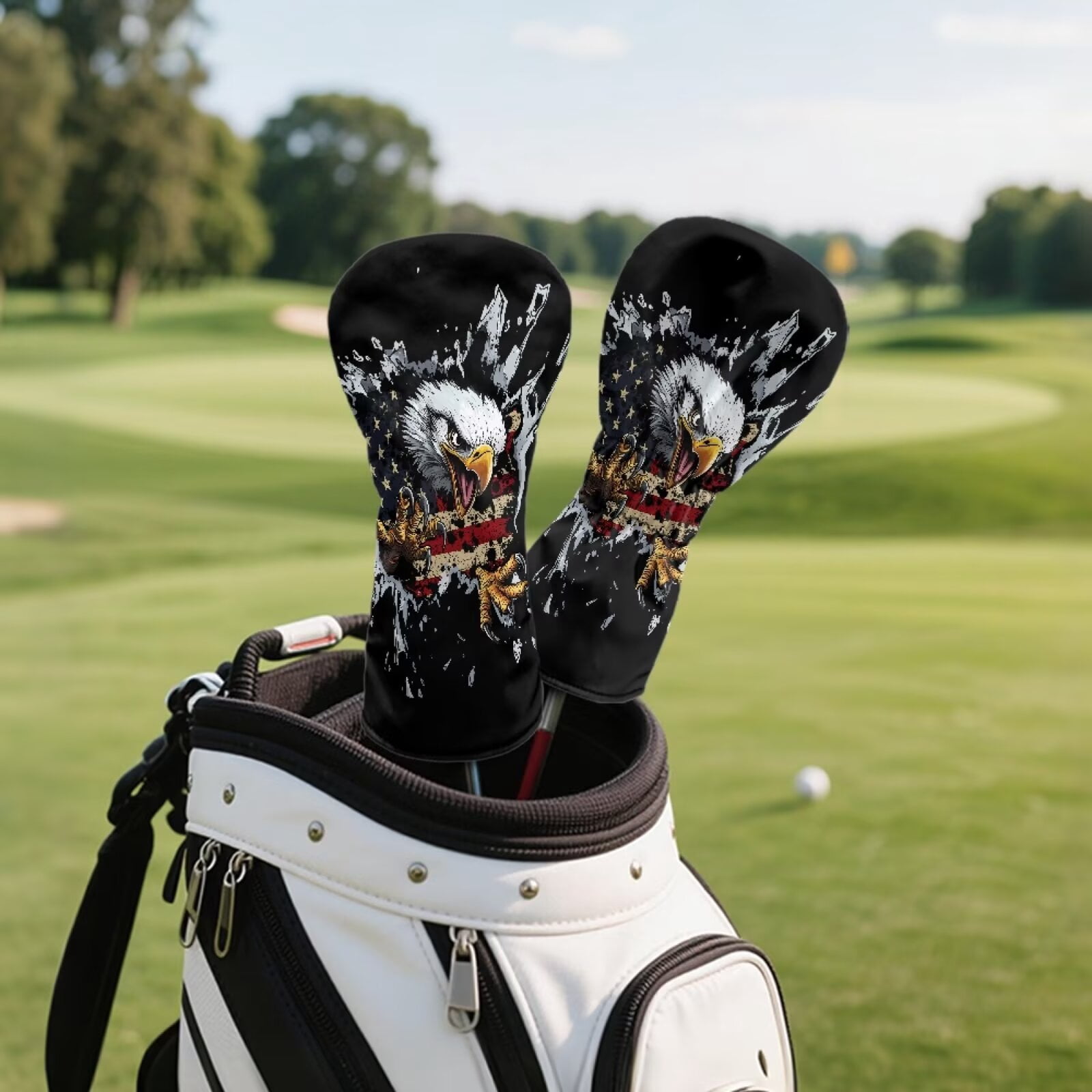Uorisanigo 3pcs Golf Club Head Covers American Flag Bald Eagle Headcovers Set Includes Golf Driver Headcover, Fairway Wood Cover, Hybrid Cover, Golfing Accessories for Men Women