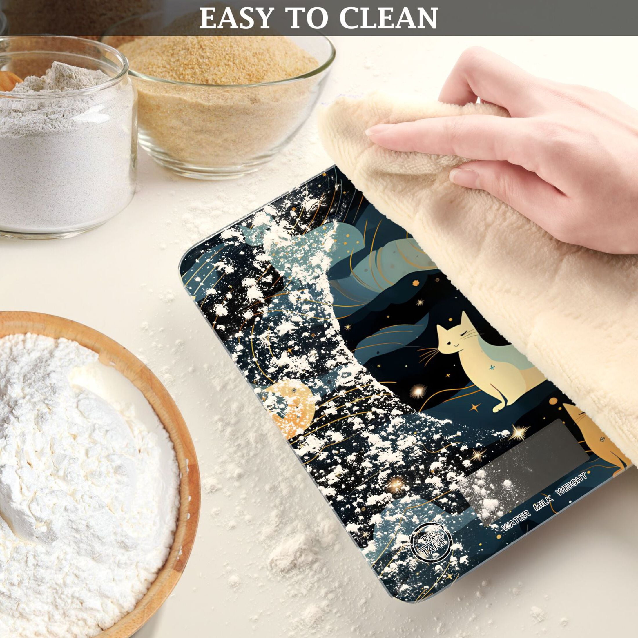 Cats Clouds Stars Food Scale Digital Kitchen Scale Waterproof Tempered Glass Tare Function 11 lb for Baking Cooking Meal Prep