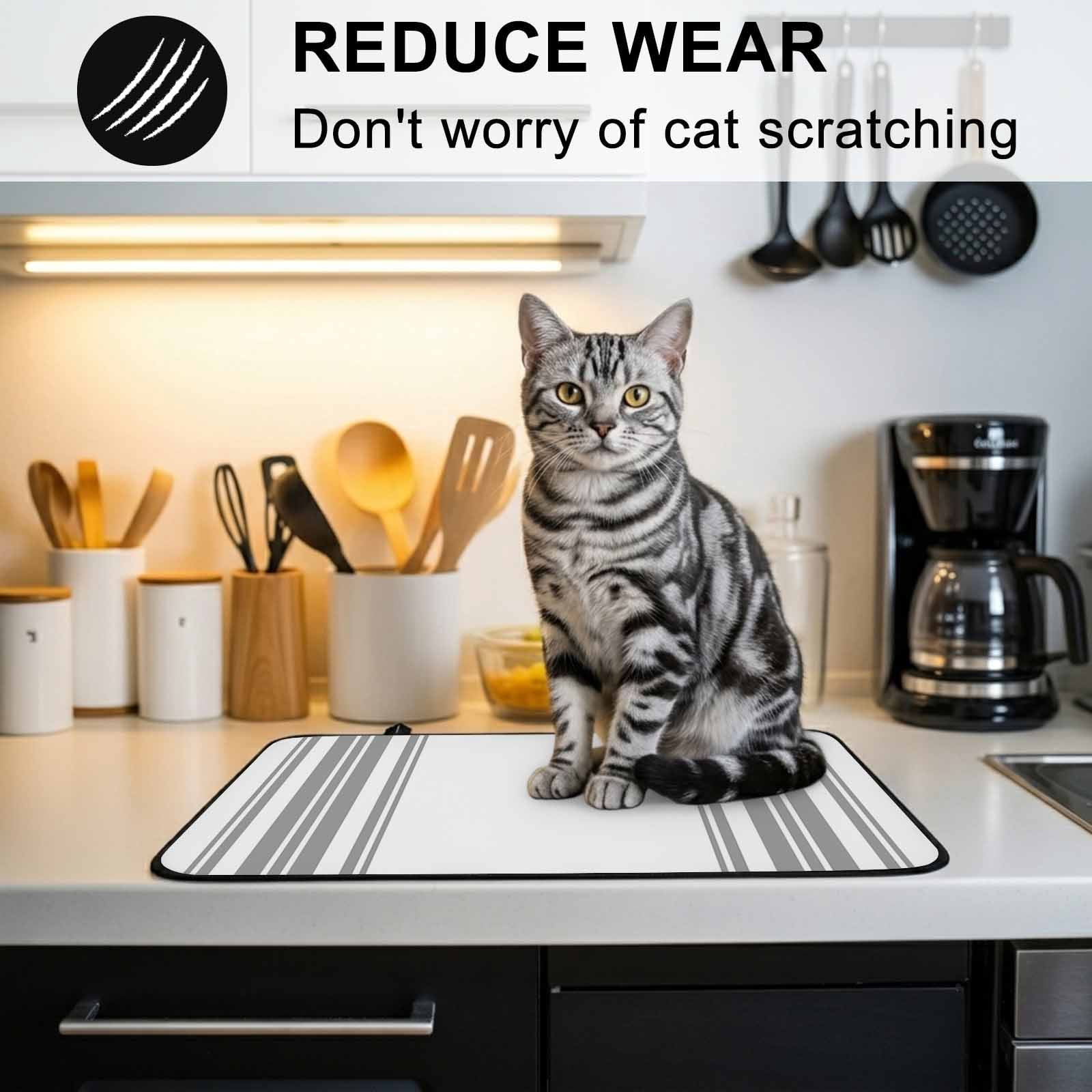 Grey Striped Stove Top Cover for Electric Stove, Heat-proof & Non Slip Glass Top Stove Cover Protector, Modern White Striped Abstract Art Aesthetics Kitchen Flat Cooktop Rubber Mat 28.5x20.5 Inches