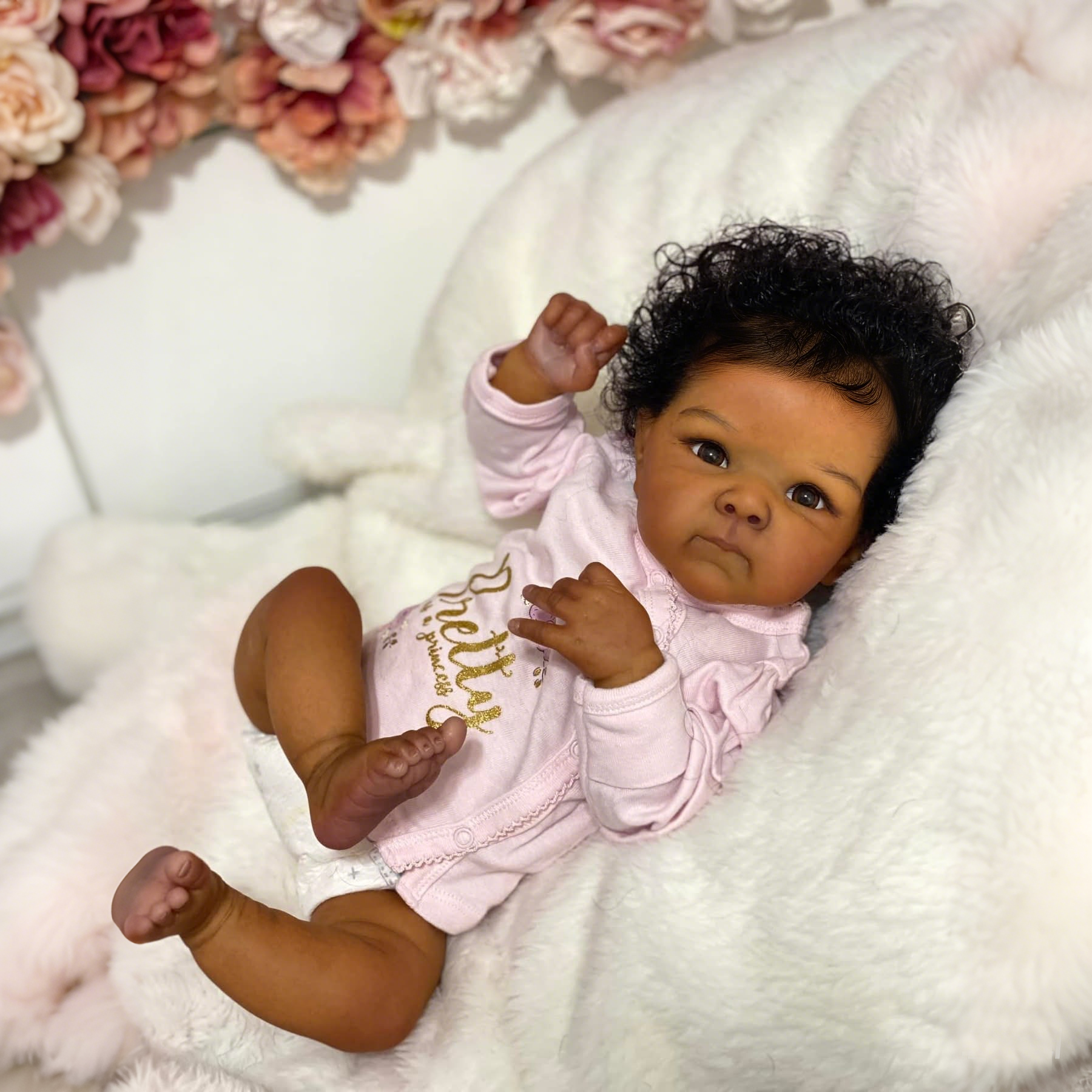 18" Black Reborn Baby Dolls with Accessories, Soft Cloth Body, Newborn Realistic Baby with Curly Natural Hair, Black African American Dolls