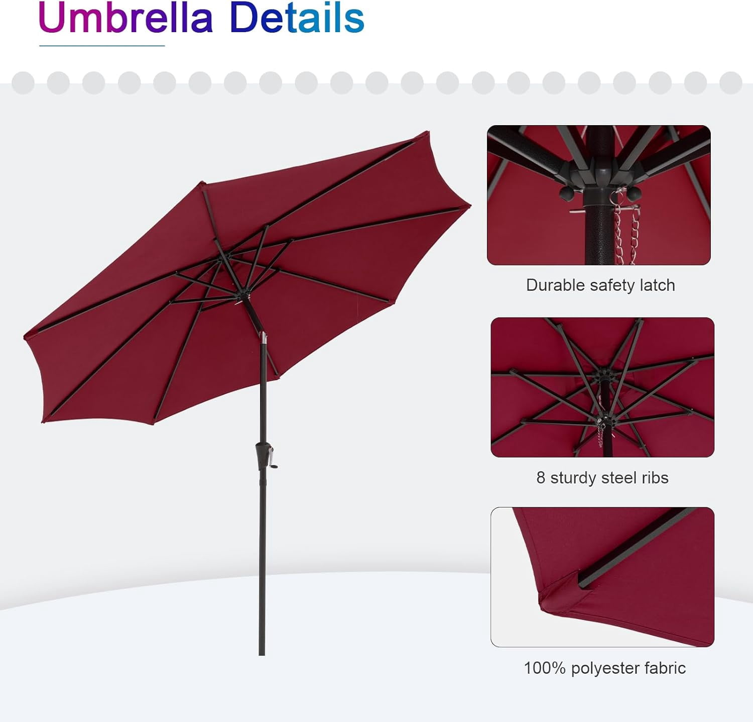 Simenmax 9ft Patio Umbrella, Outdoor Table Umbrella of 9-Feet with 8 Ribs and Push Button Tilt and Crank, Red