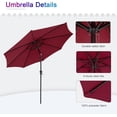 thumbnail image 4 of Simenmax 9ft Patio Umbrella, Outdoor Table Umbrella of 9-Feet with 8 Ribs and Push Button Tilt and Crank, Red, 4 of 7