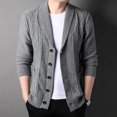 thumbnail image 2 of DHFJKG Mens Jacquard Sweater Knitted Jacket Slim Fit Shawl Collar Long Sleeve Button Up Cardigan Outwear Solid Color Knitting Coat With Pockets Fall Winter Comfort Outerwear, 2 of 6
