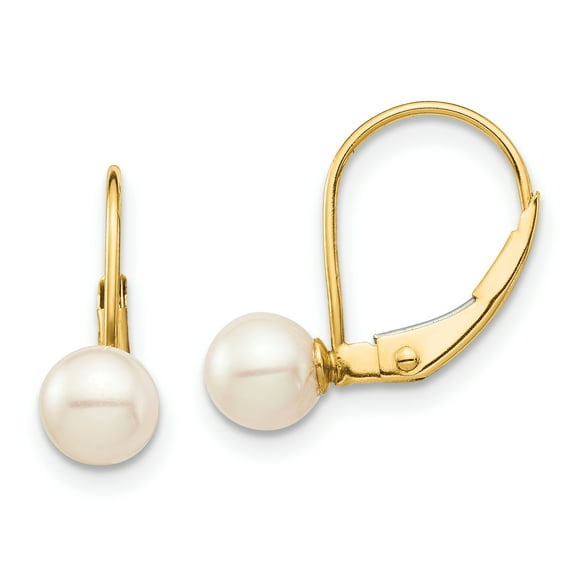 Finest Gold 14K Yellow Gold Madi K 5-6 mm White Round Freshwater Cultured Pearl Leverback Earrings