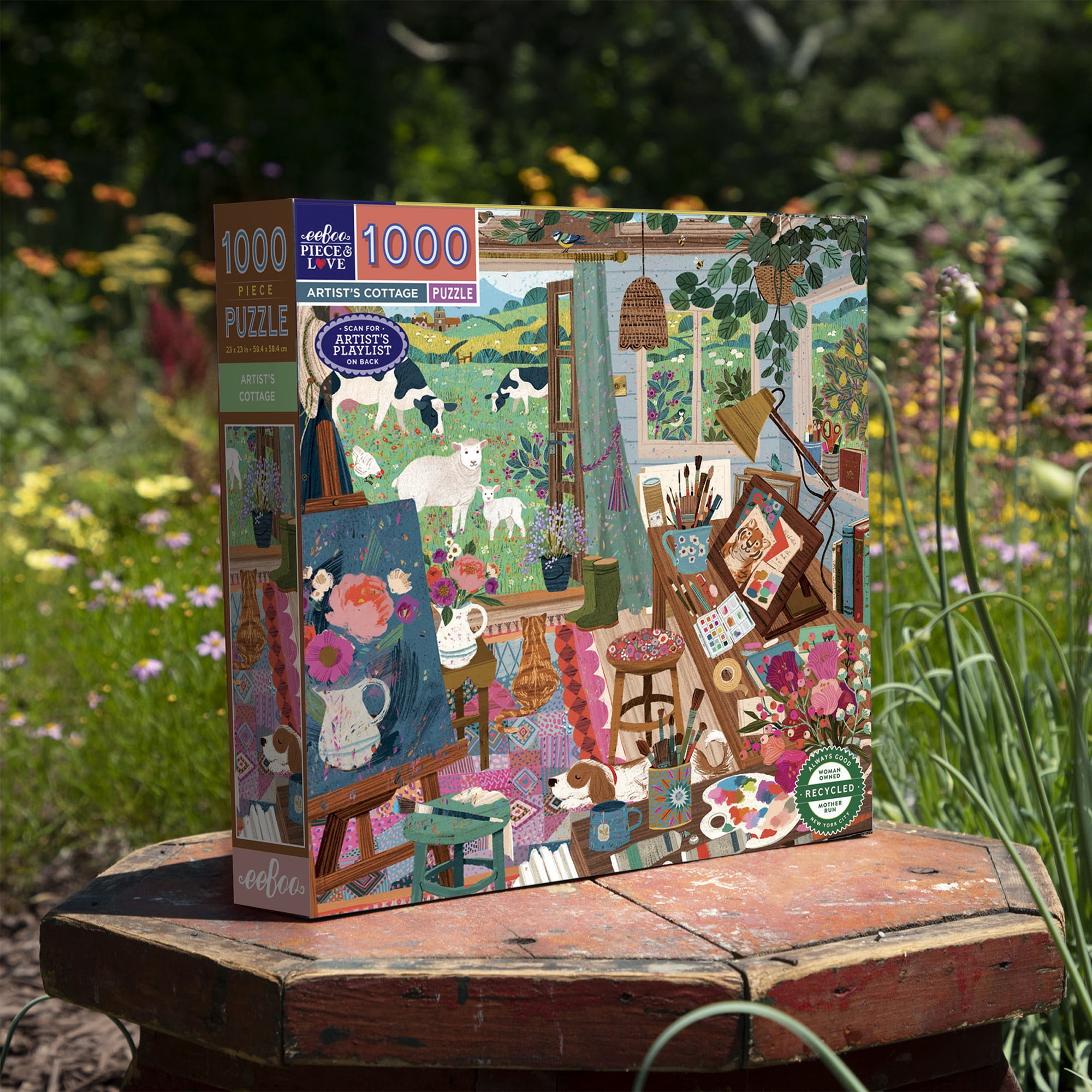 eeBoo Piece & Love: Artist's Cottage - 1000 Piece Puzzle - Adult Square Jigsaw, 23x23", Includes Image Reference Insert, Glossy High-Quality Pieces