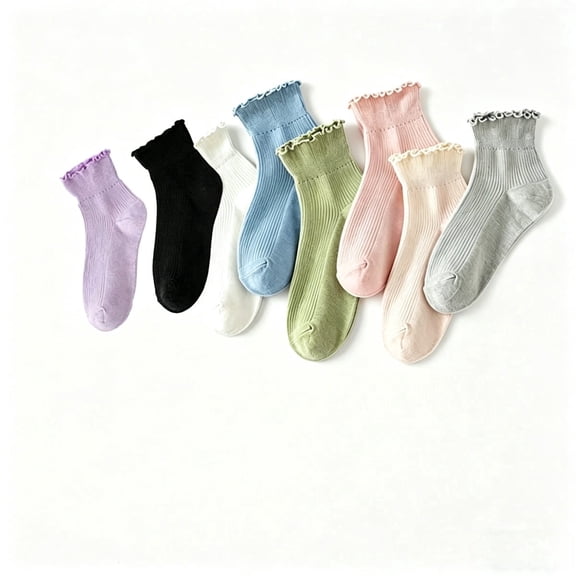 8 Pairs Ruffle Socks for Women, Ankle Cute Cotton Casual Colorful Frilly Socks for Daily Commutes, Gatherings with Girlfriends