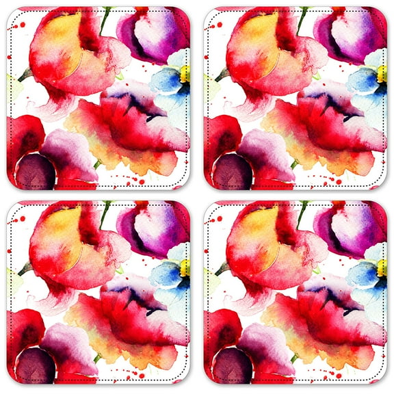 Vinyl Drink Coasters - Set of 4 - Watercolor Flower Painting