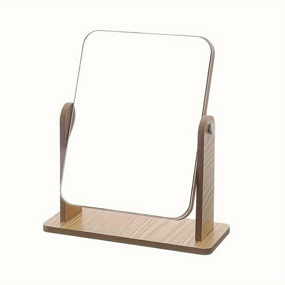 Espejo de maquillaje de escritorio con soporte de madera, espejo de belleza para dormitorio, espejo portátil para estudiantes, espejo de tocador giratorio HD.