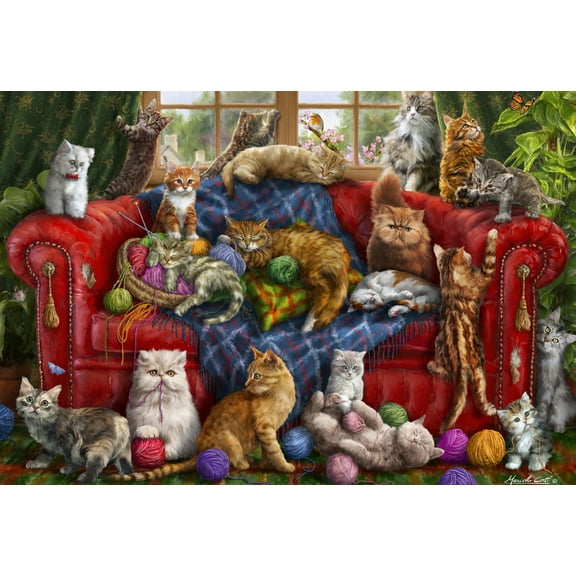 Vermont Christmas Company Couch Cats Jigsaw Puzzle 100 Piece