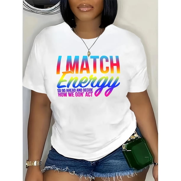 Plus Size Letter Print T-Shirt, Casual Short Sleeve Crew Neck T-Shirt, Women's Plus Size Clothing Tee For Adult, Men, Women, Teen, Teenager, Adolescent, Youth