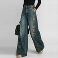 thumbnail image 7 of Zulora Women's Wide Leg Jeans with Metal Eyelets High Waisted Denim Long Pants Casual Loose Fit Fashion Trousers for Summer, 7 of 7