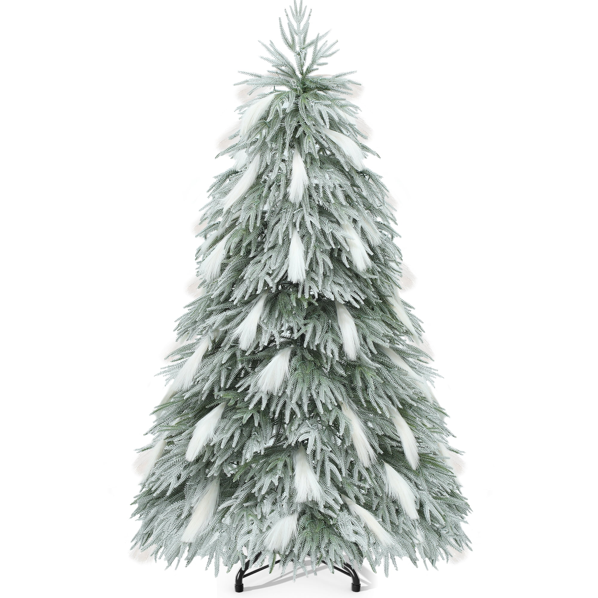 Uforic 7.5ft Pre-Lit Flocked Drooping Pampas Christmas Tree with 558 Branch Tips and 600 Lights