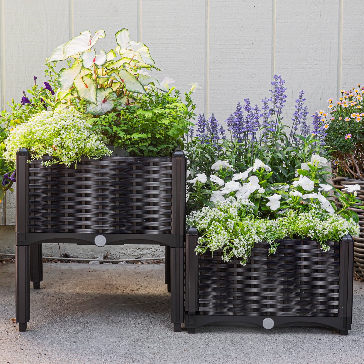 19"White Hanging Rattan Trough Flower Box Balcony Plant Pots Outdoor Plastic Pot 