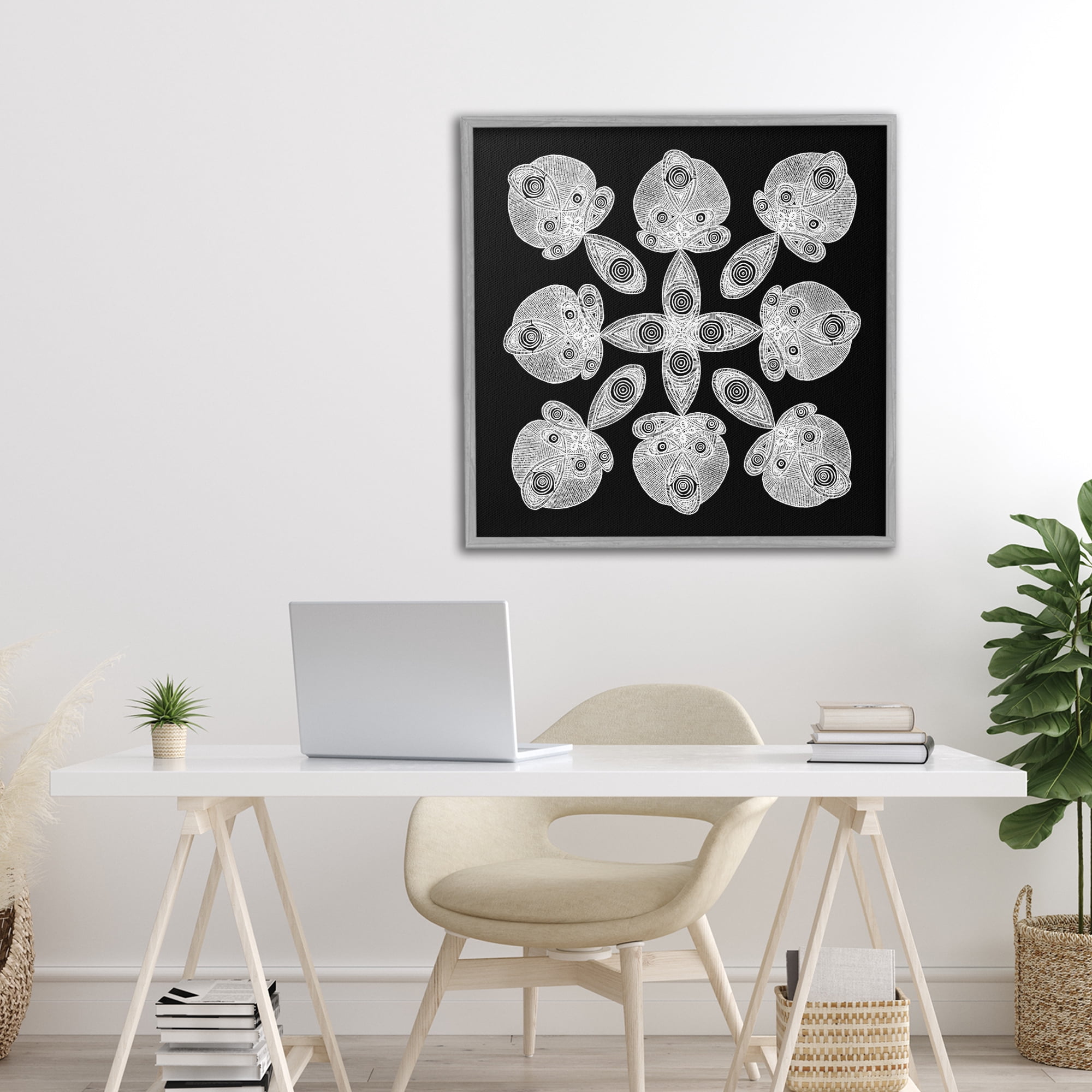 Stupell Industries Fractal Symmetry in Monochrome Gray Framed Giclee Art, design by El Perkin