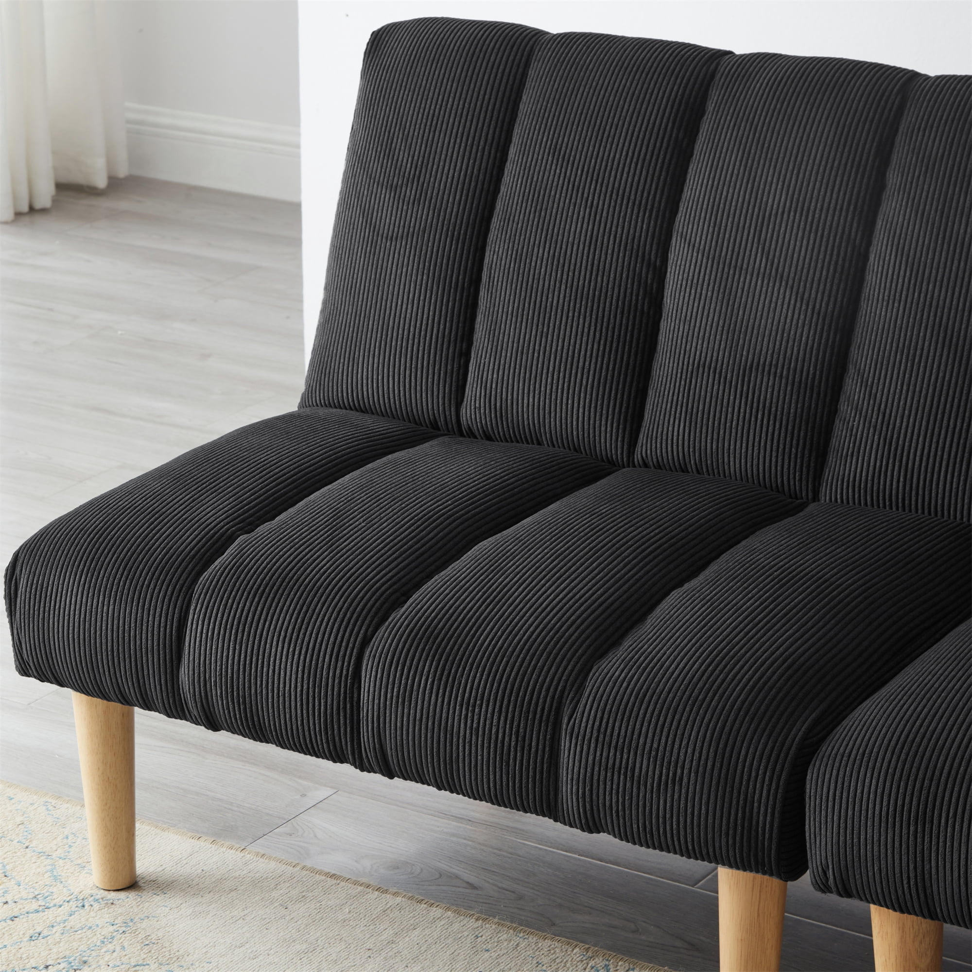 Aukfa Upholstered Futon Convertible Sofa Bed 8 Legs Futon Couch, Corduroy, Black