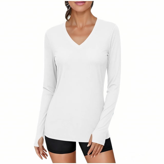Chandails à Manches Longues pour Femmes, Chandails de Protection Solaire pour la Randonnée, le Camping et l'Entraînement, Col en V, Chandails Amples, Hauts
