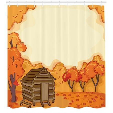 Log Cabin Shower Curtain Autumn Illustration Of A Old Rustic